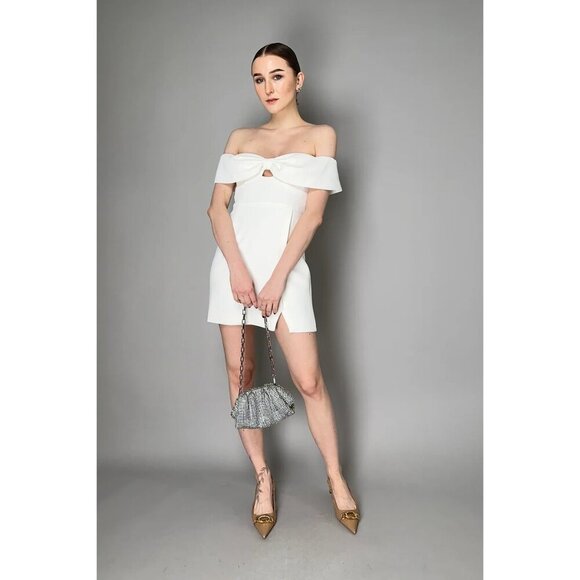 self-portrait Crepe Bow Mini Dress in White 2 New Womens Strapless Bridal - Picture 11 of 15